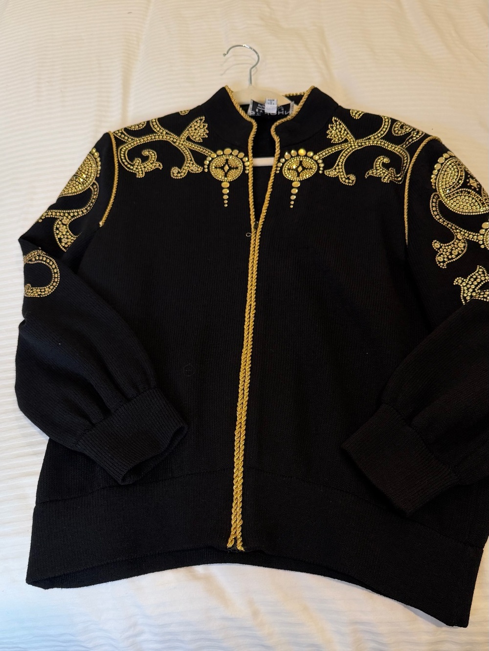 St. John Santana knit Black Jacket with Gold metal decorative Accents Vintage